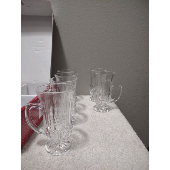 Diamante mismatched 160 cc footed pedestal handled glass stein mug set of 6 - Picture 6 of 9